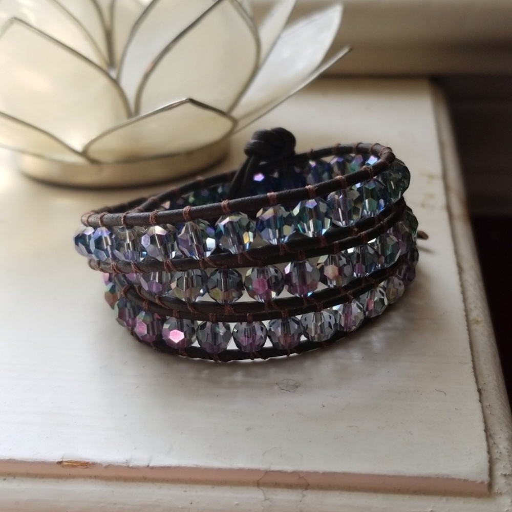 Handmade Czech Glass Bead Leather Wrap Bracelet